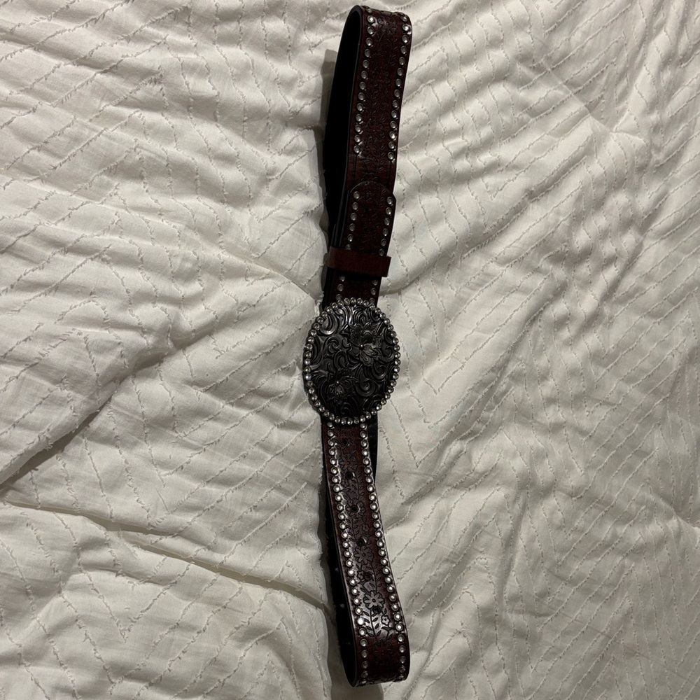 Brown Leather like Belt with Silver Buckle
